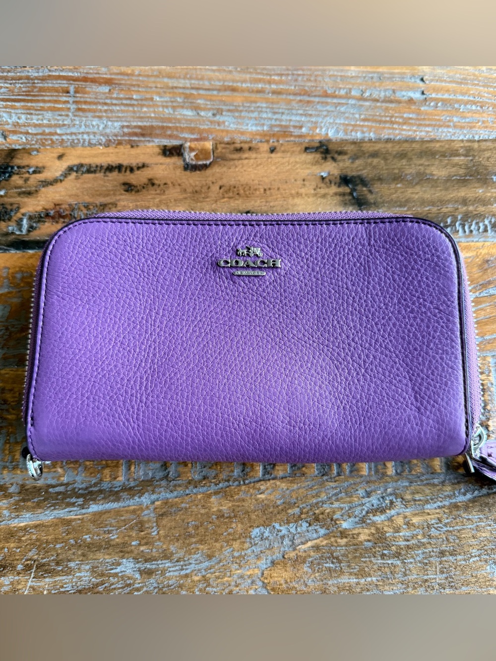 Coach Purple Pebbled Leather Zip-Around Wallet